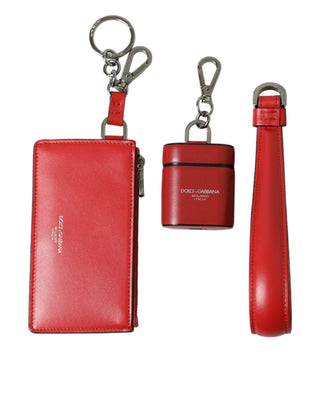 Funda para Airpods de cuero rojo con logo metálico plateado