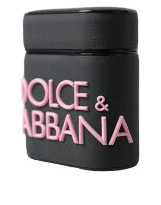Funda para Airpods de silicona negra y rosa con logo en relieve