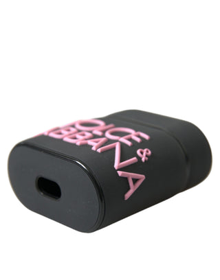 Funda para Airpods de silicona negra y rosa con logo en relieve