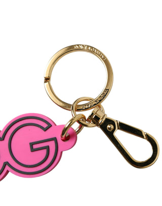 Rosa Gummi Goldfarbenes Metall DG Logo Schlüsselanhänger