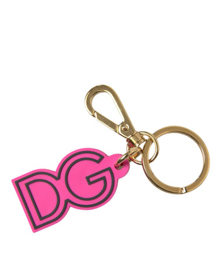 Rosa Gummi Goldfarbenes Metall DG Logo Schlüsselanhänger
