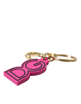 Rosa Gummi Goldfarbenes Metall DG Logo Schlüsselanhänger