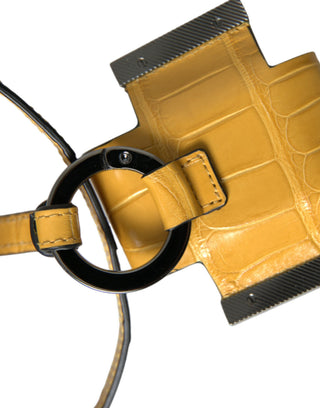 Llavero de cuero de cocodrilo amarillo con logo impreso