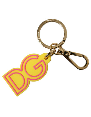 Gelber Gummi goldfarbenes Metall DG Logo Schlüsselanhänger
