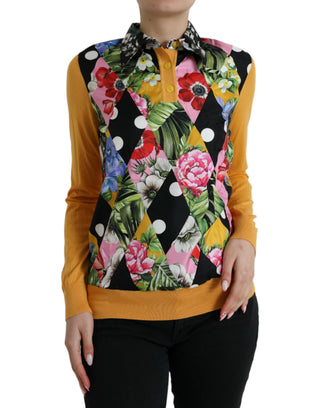 Suéter henley de cachemira multicolor con parches