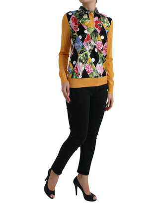 Suéter henley de cachemira multicolor con parches