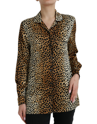 Braune Langarmbluse mit Leopardenmuster