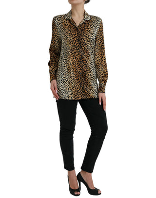 Braune Langarmbluse mit Leopardenmuster