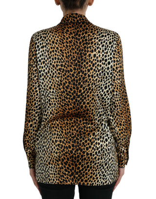Braune Langarmbluse mit Leopardenmuster