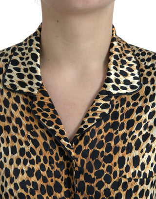 Braune Langarmbluse mit Leopardenmuster