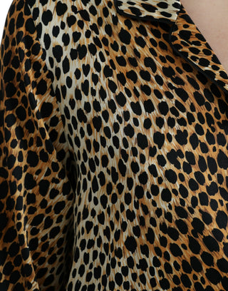 Braune Langarmbluse mit Leopardenmuster