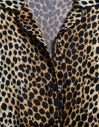 Braune Langarmbluse mit Leopardenmuster