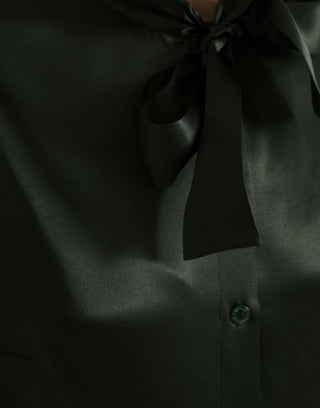 Gray Long Sleeves Ascot Collar Blouse Top