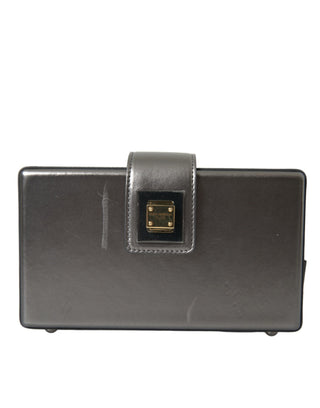 Metallic Gray Calfskin Leather DG BOX Shoulder Bag