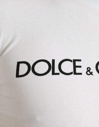White Logo Print Cotton Crew Neck T-shirt