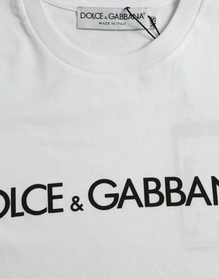 White Logo Print Cotton Crew Neck T-shirt