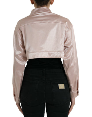 Rosa Baumwoll-Stretch-Cropped-Jacke mit Kragen