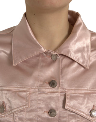 Rosa Baumwoll-Stretch-Cropped-Jacke mit Kragen
