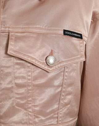 Rosa Baumwoll-Stretch-Cropped-Jacke mit Kragen