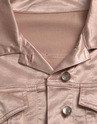 Rosa Baumwoll-Stretch-Cropped-Jacke mit Kragen