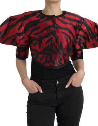 Chaqueta corta negra con estampado rojo