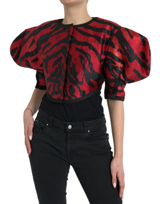 Chaqueta corta negra con estampado rojo