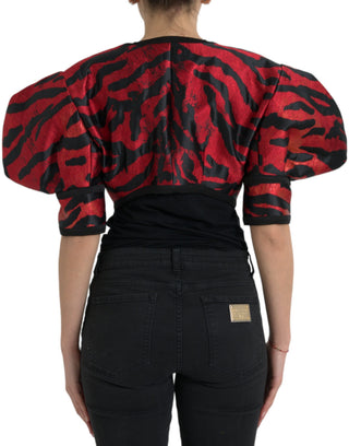 Chaqueta corta negra con estampado rojo