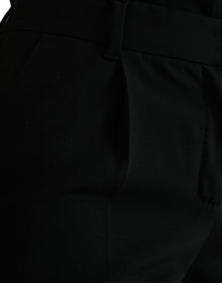 Black Wool Mid Waist Tapered Pants
