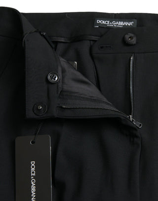 Black Wool Mid Waist Tapered Pants