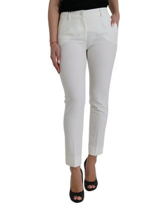 Pantalones blancos de lana de cintura media y corte entallado