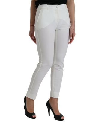 Pantalones blancos de lana de cintura media y corte entallado