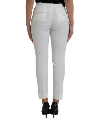 Pantalones blancos de lana de cintura media y corte entallado