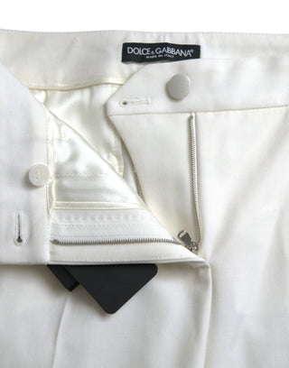 Pantalones blancos de lana de cintura media y corte entallado