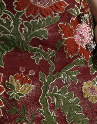 Maroon Floral Jacquard A-line Mini Skirt