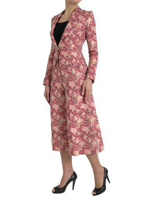 Rosa Blumenjacquard Anzug schmal geschnitten 2-teilig
