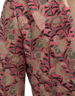 Rosa Blumenjacquard Anzug schmal geschnitten 2-teilig