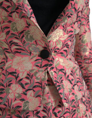 Rosa Blumenjacquard Anzug schmal geschnitten 2-teilig