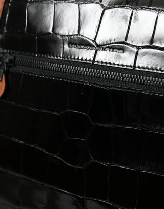 Bolso bandolera vertical de cuero de piel exótica negro y marrón