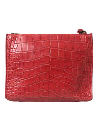 Rote Handtasche aus exotischem Leder, klassische Pochette mit Handgelenkschlaufe