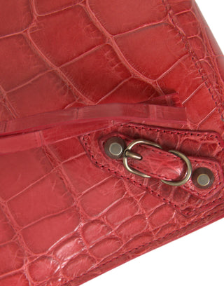 Rote Handtasche aus exotischem Leder, klassische Pochette mit Handgelenkschlaufe