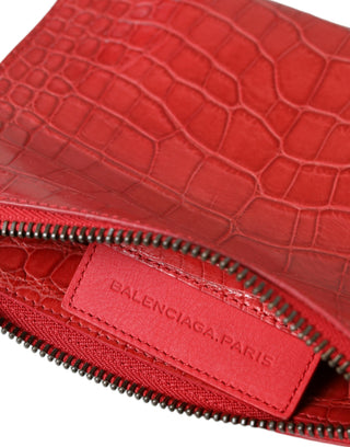 Rote Handtasche aus exotischem Leder, klassische Pochette mit Handgelenkschlaufe
