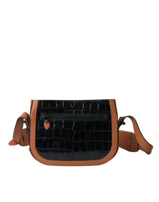 Bolso para cámara de cuero de piel exótica negro y marrón para hombro