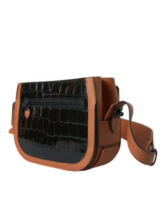 Bolso para cámara de cuero de piel exótica negro y marrón para hombro