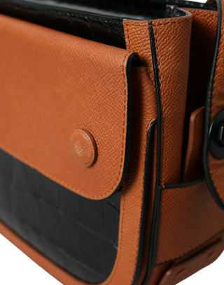 Bolso para cámara de cuero de piel exótica negro y marrón para hombro