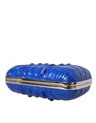 Bolso clutch de caja bandolera de cuero de piel exótica azul para hombro
