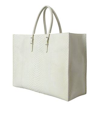 Bolso tote de compras de cuero de piel exótica blanco y amarillo PAPIER