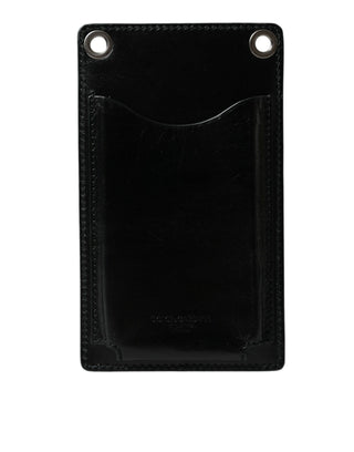 Cartera negra de cuero de caballo con cremallera y logo para teléfono cruzada