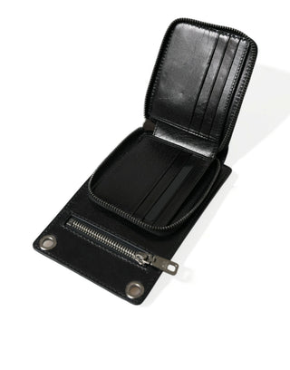 Cartera negra de cuero de caballo con cremallera y logo para teléfono cruzada