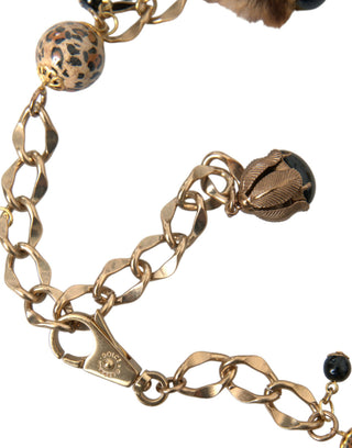 Gold Brass Leopard Fur Pearl Collier Chain Belt