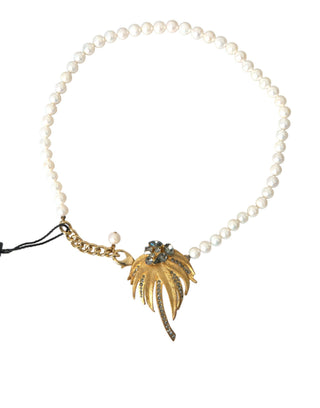 Collar con colgante de árbol de perlas y cristales de latón dorado
